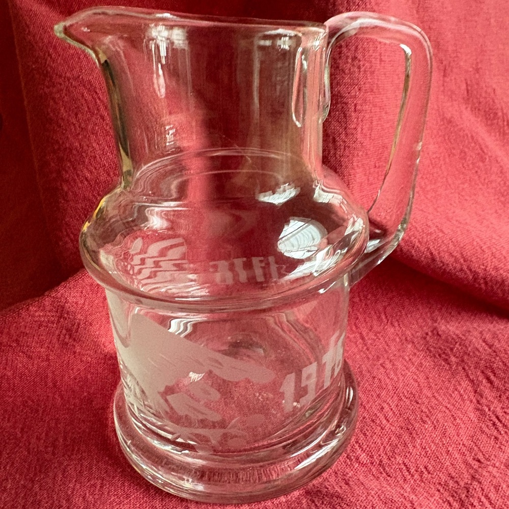 1776 Bicentennial Vintage Clear Glass Creamer Etched & Cut Flag Eagle EUC